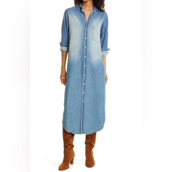 Frank & Eileen Rory Maxi Long Shirtdress Dress Famous Denim Blue Medium - Picture 1 of 16